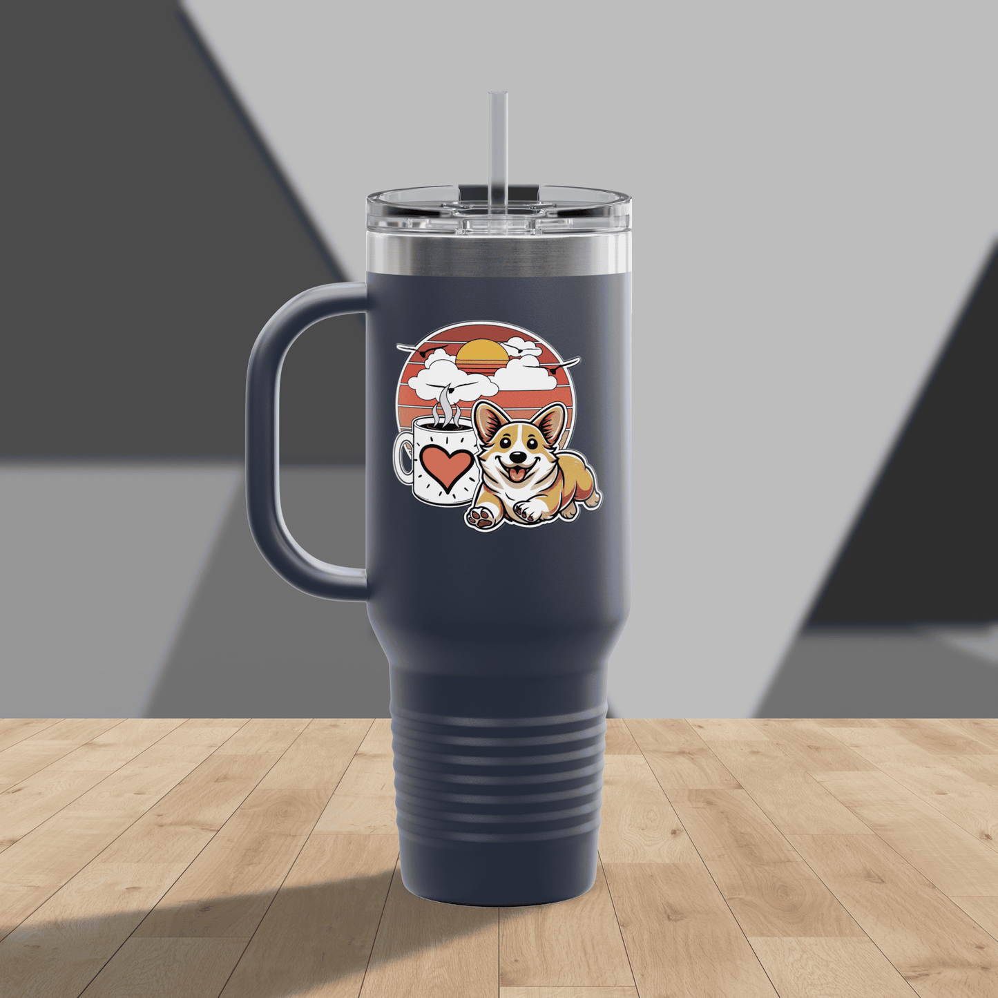 Easily Distracted by Dogs & Coffee - Corgi - 40oz Insulated Travel Mug - Right Hand