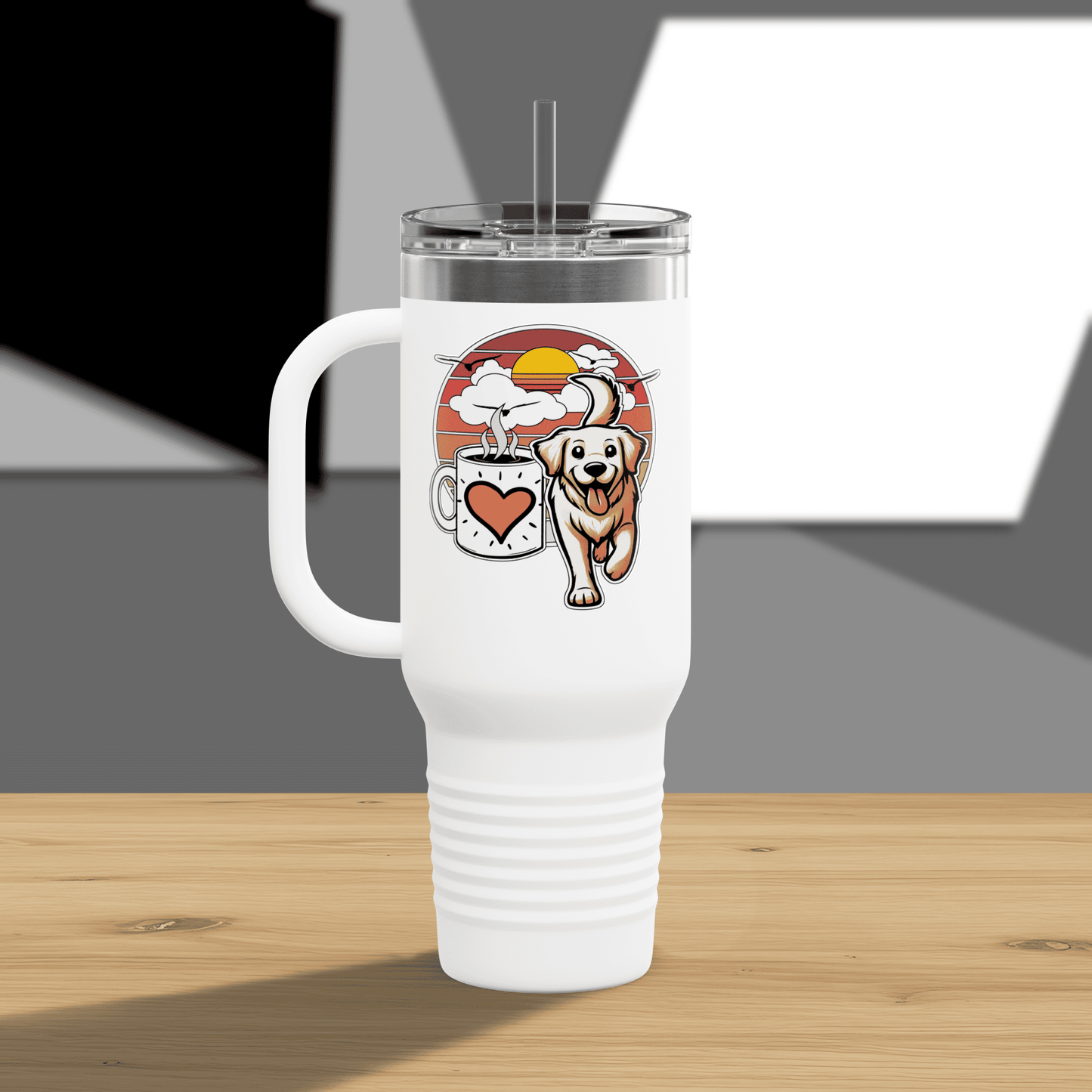 Easily Distracted by Dogs & Coffee - Golden Retriever - 40oz Insulated Travel Mug - Right Hand
