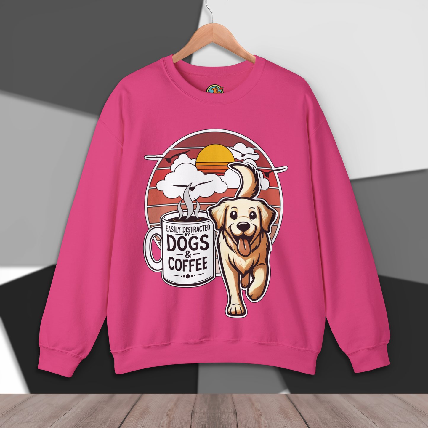 Easily Distracted by Dogs & Coffee - Golden Retriever - Gildan 18000 Unisex Sweatshirt