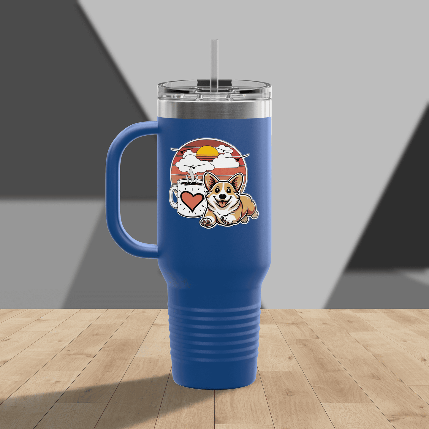 Easily Distracted by Dogs & Coffee - Corgi - 40oz Insulated Travel Mug - Right Hand