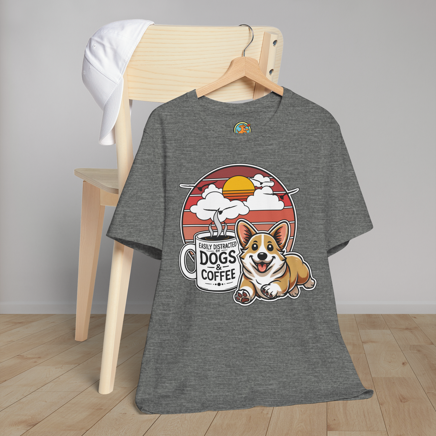 Easily Distracted by Dogs & Coffee – Corgi - Bella&Canvas 3001 T-Shirt