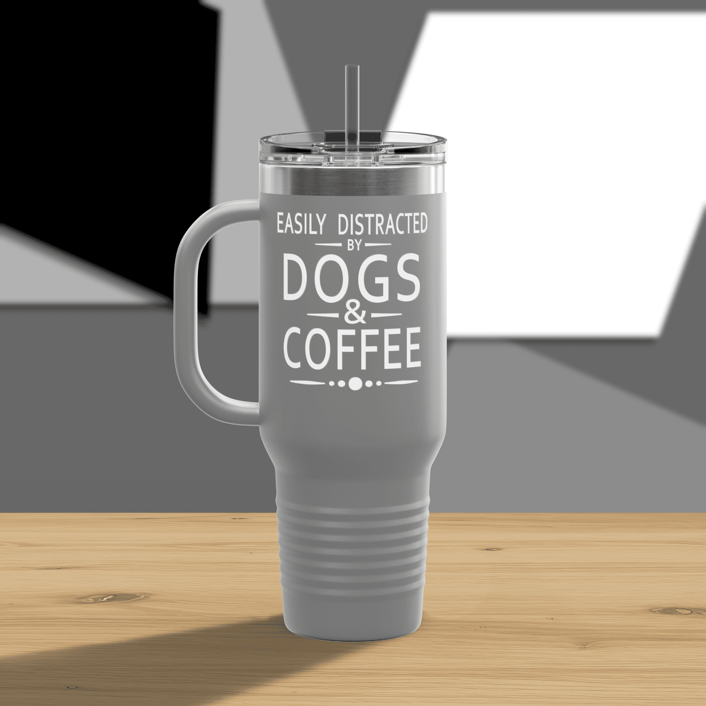 Easily Distracted by Dogs & Coffee - Golden Retriever - 40oz Insulated Travel Mug - Left Hand