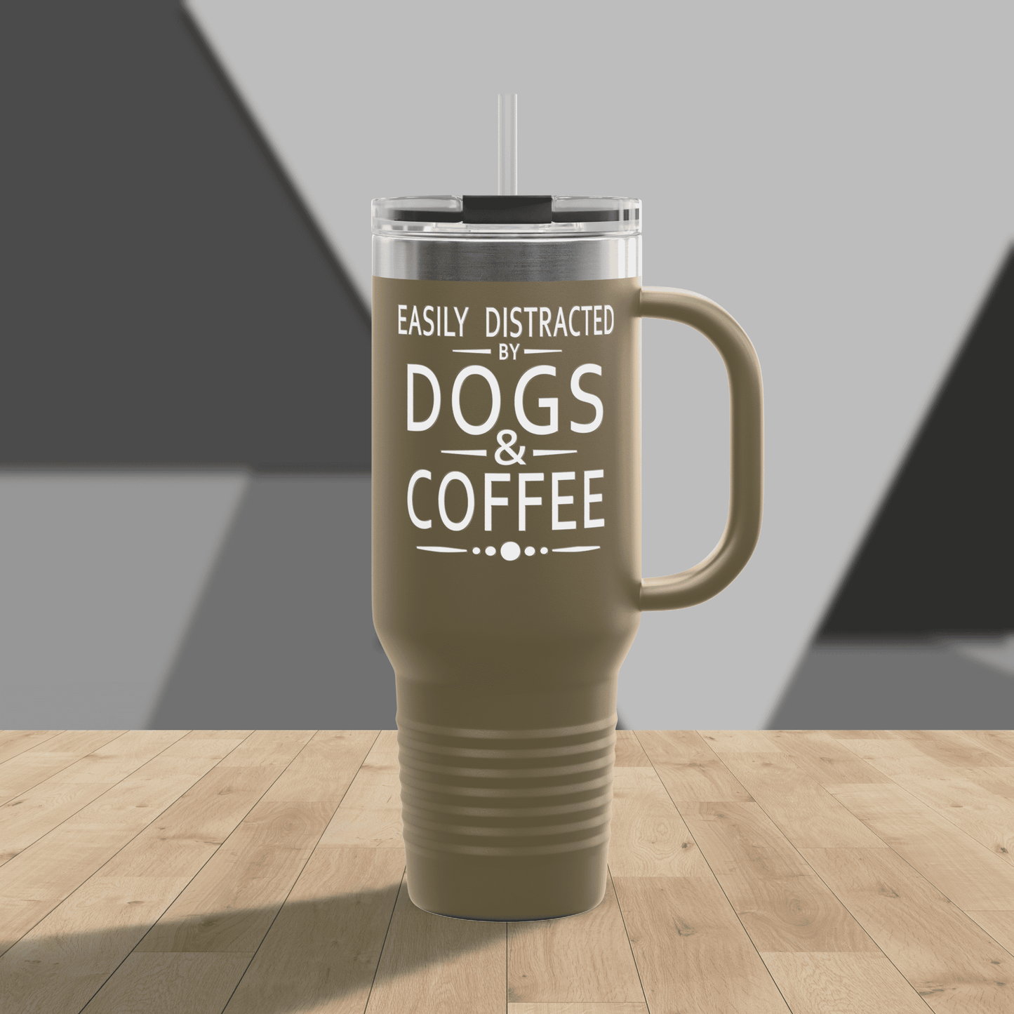 Easily Distracted by Dogs & Coffee - Corgi - 40oz Insulated Travel Mug - Right Hand