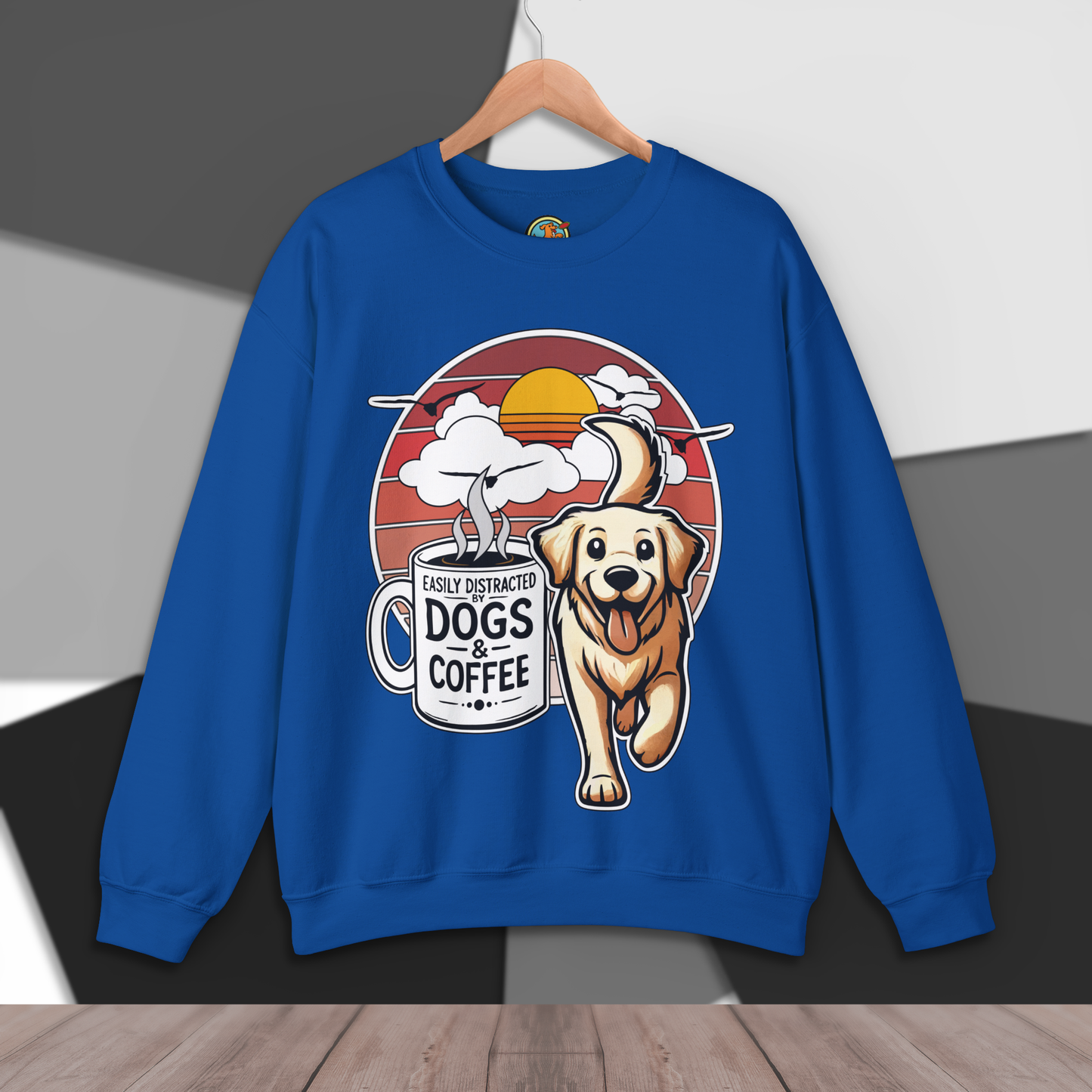 Easily Distracted by Dogs & Coffee - Golden Retriever - Gildan 18000 Unisex Sweatshirt