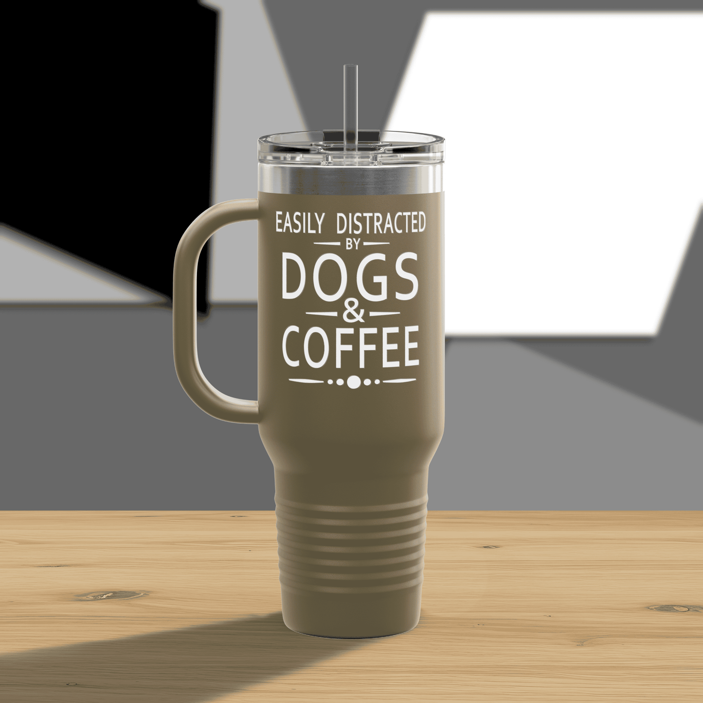 Easily Distracted by Dogs & Coffee - Golden Retriever - 40oz Insulated Travel Mug - Left Hand