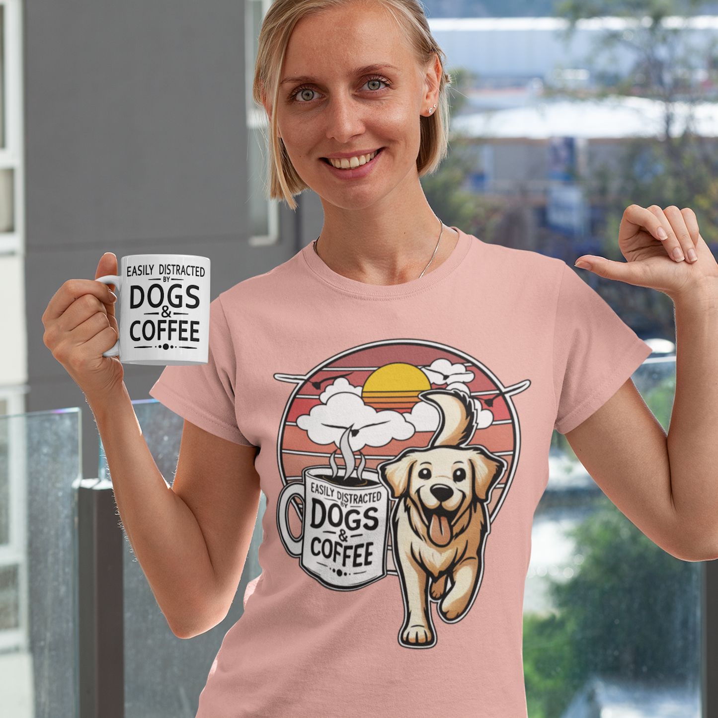 Easily Distracted by Dogs & Coffee - Golden Retriever - 11oz Mug – Left Hand