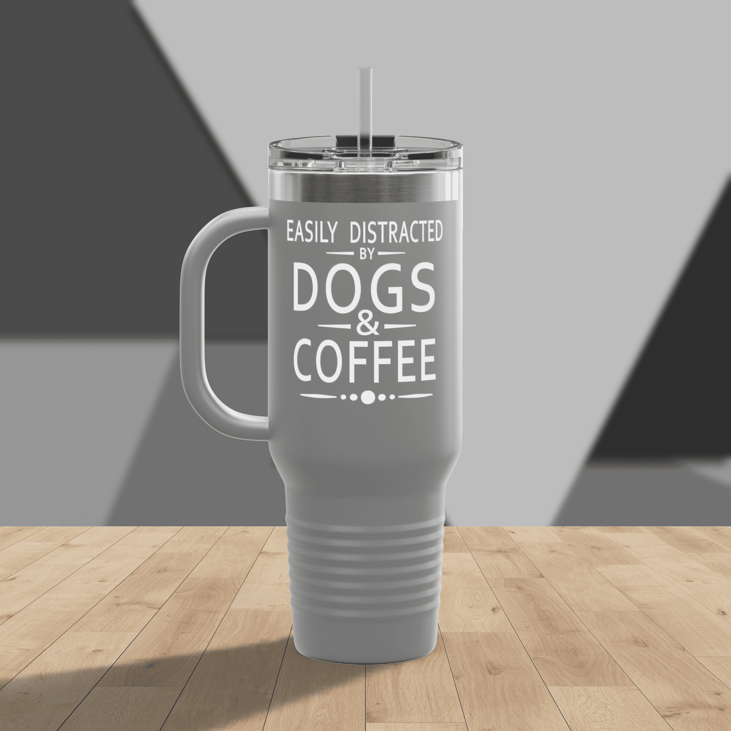 Easily Distracted by Dogs & Coffee - Corgi - 40oz Insulated Travel Mug - Left Hand
