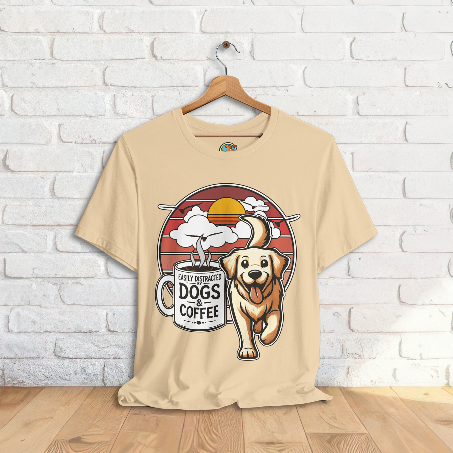 Easily Distracted by Dogs & Coffee – Golden Retriever - Bella&Canvas 3001 T-Shirt