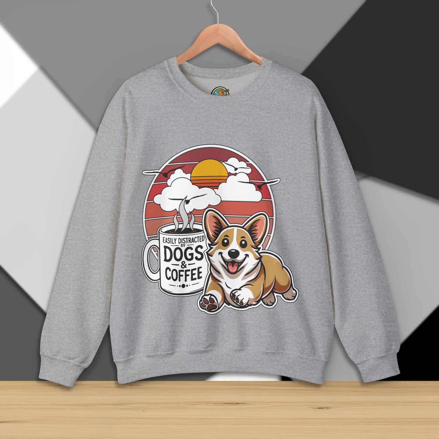 Easily Distracted by Dogs & Coffee - Corgi - Gildan 18000 Unisex Sweatshirt