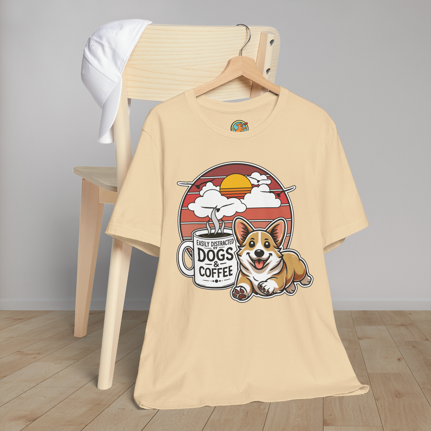 Easily Distracted by Dogs & Coffee – Corgi - Bella&Canvas 3001 T-Shirt