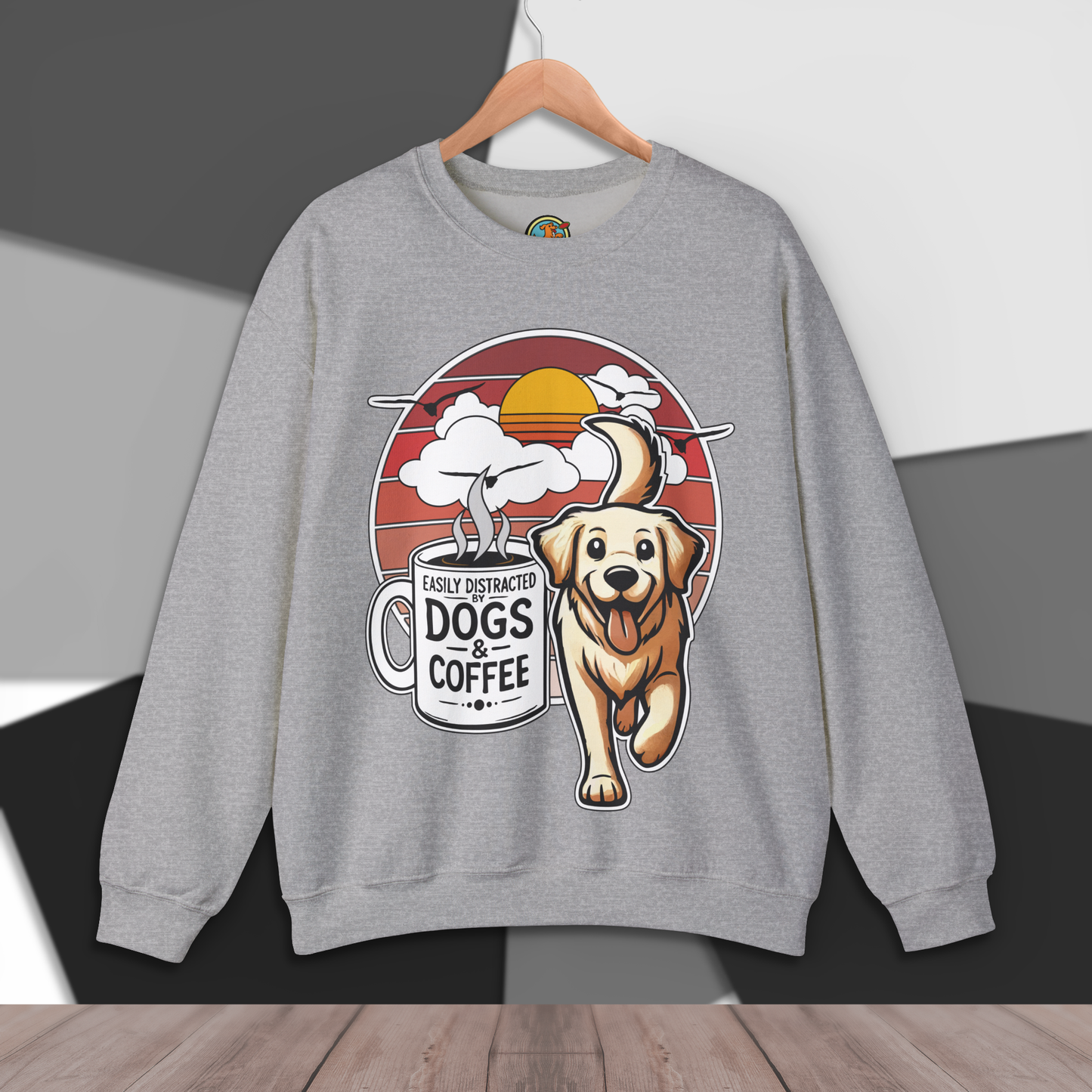Easily Distracted by Dogs & Coffee - Golden Retriever - Gildan 18000 Unisex Sweatshirt