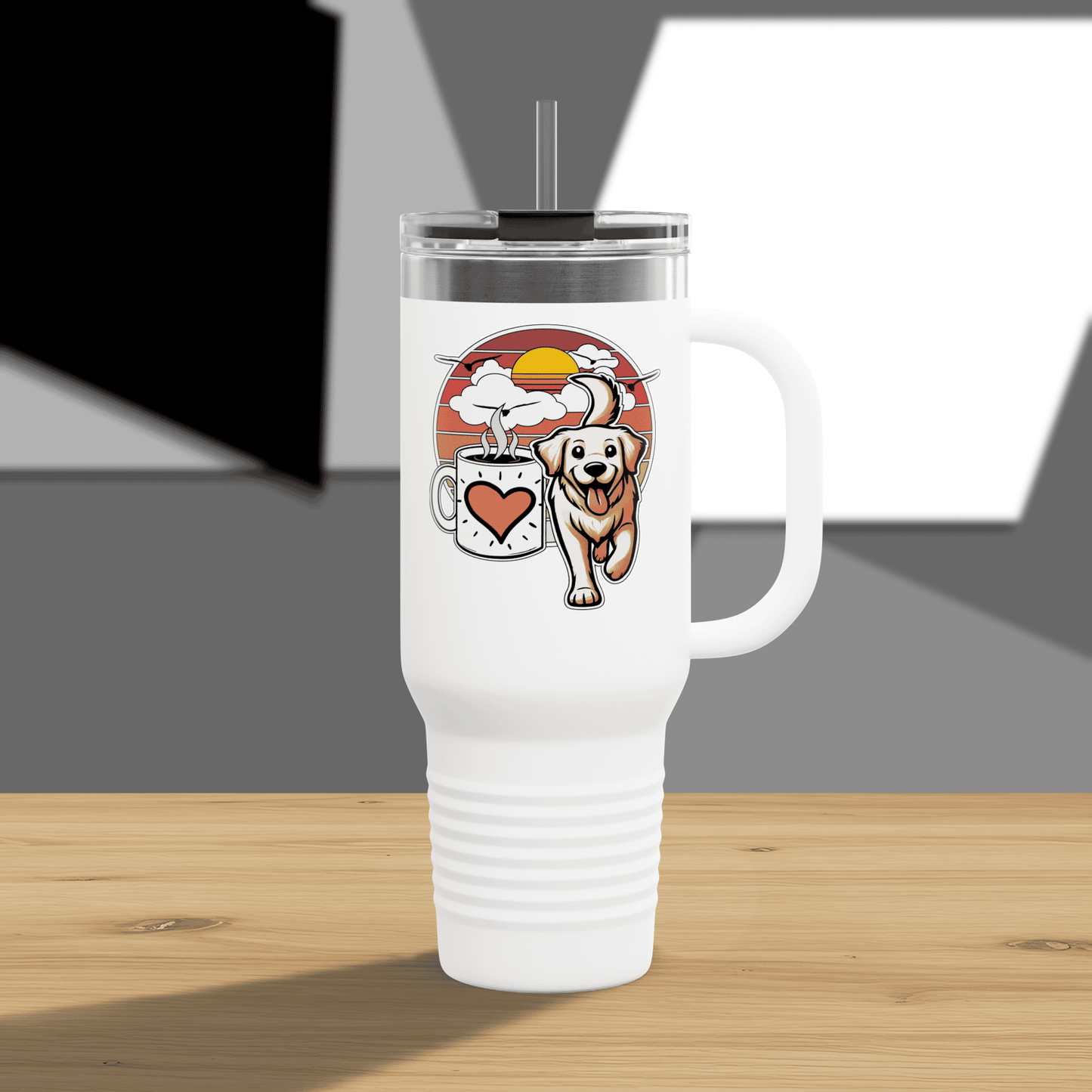 Easily Distracted by Dogs & Coffee - Golden Retriever - 40oz Insulated Travel Mug - Left Hand