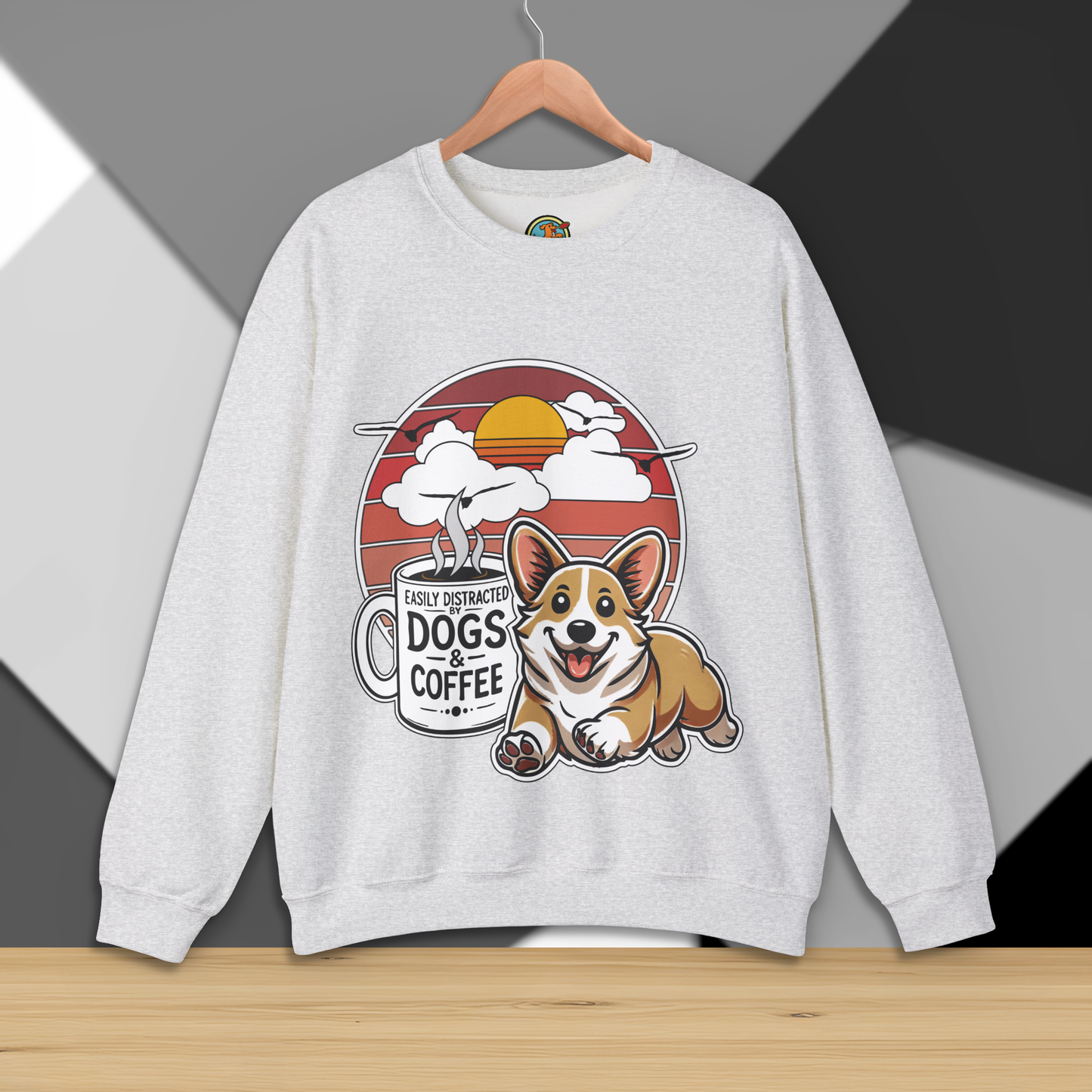 Easily Distracted by Dogs & Coffee - Corgi - Gildan 18000 Unisex Sweatshirt