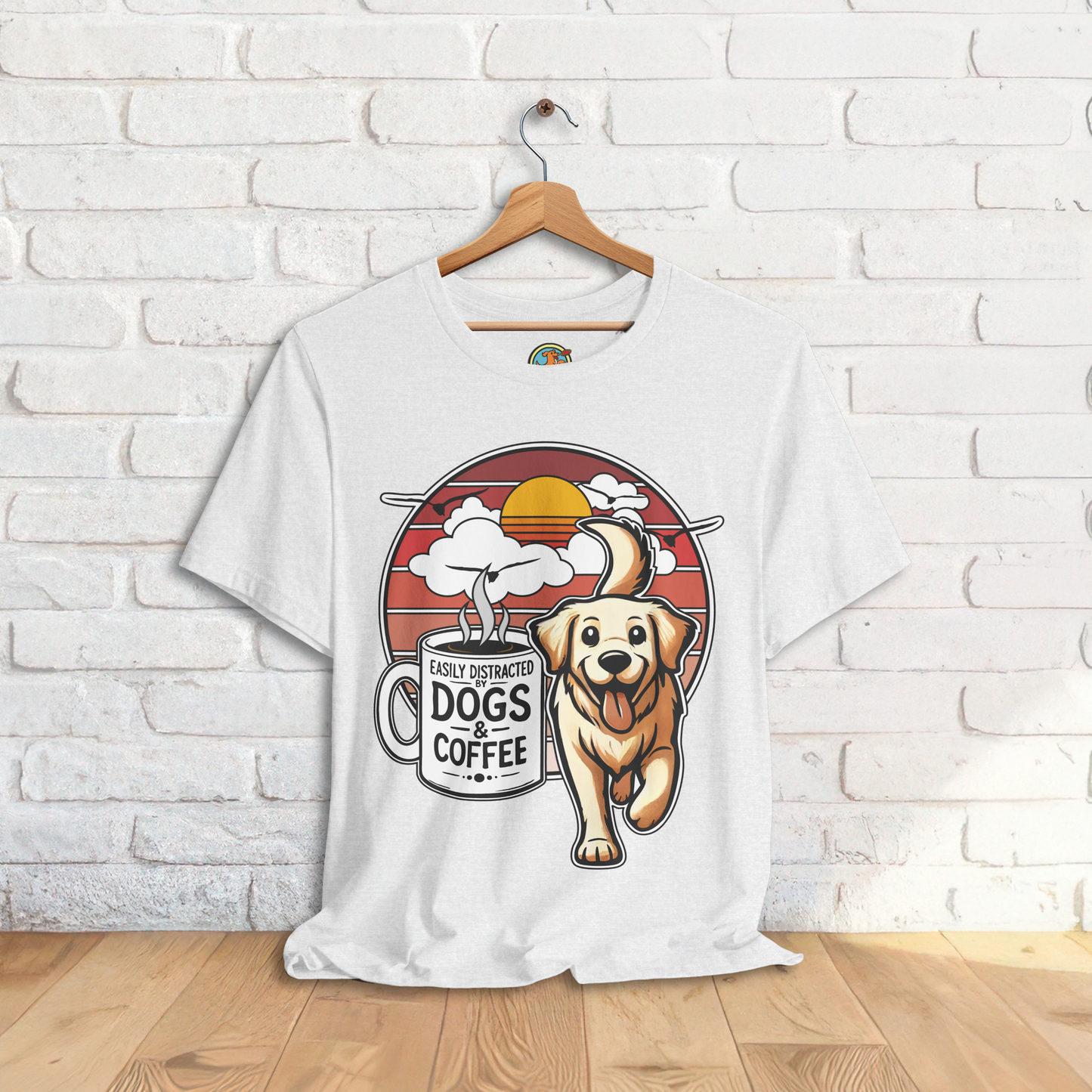 Easily Distracted by Dogs & Coffee – Golden Retriever - Bella&Canvas 3001 T-Shirt