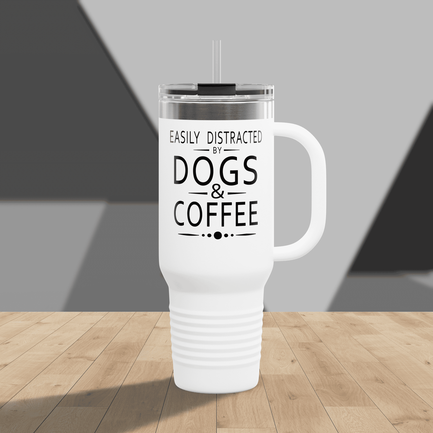 Easily Distracted by Dogs & Coffee - Corgi - 40oz Insulated Travel Mug - Right Hand