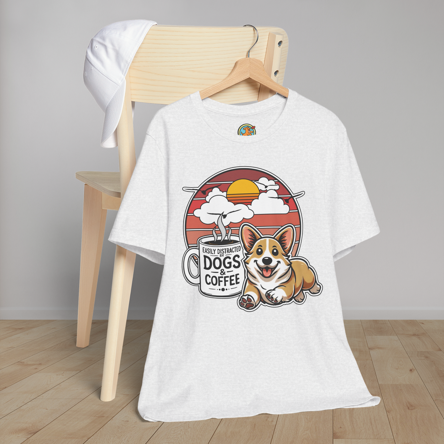Easily Distracted by Dogs & Coffee – Corgi - Bella&Canvas 3001 T-Shirt