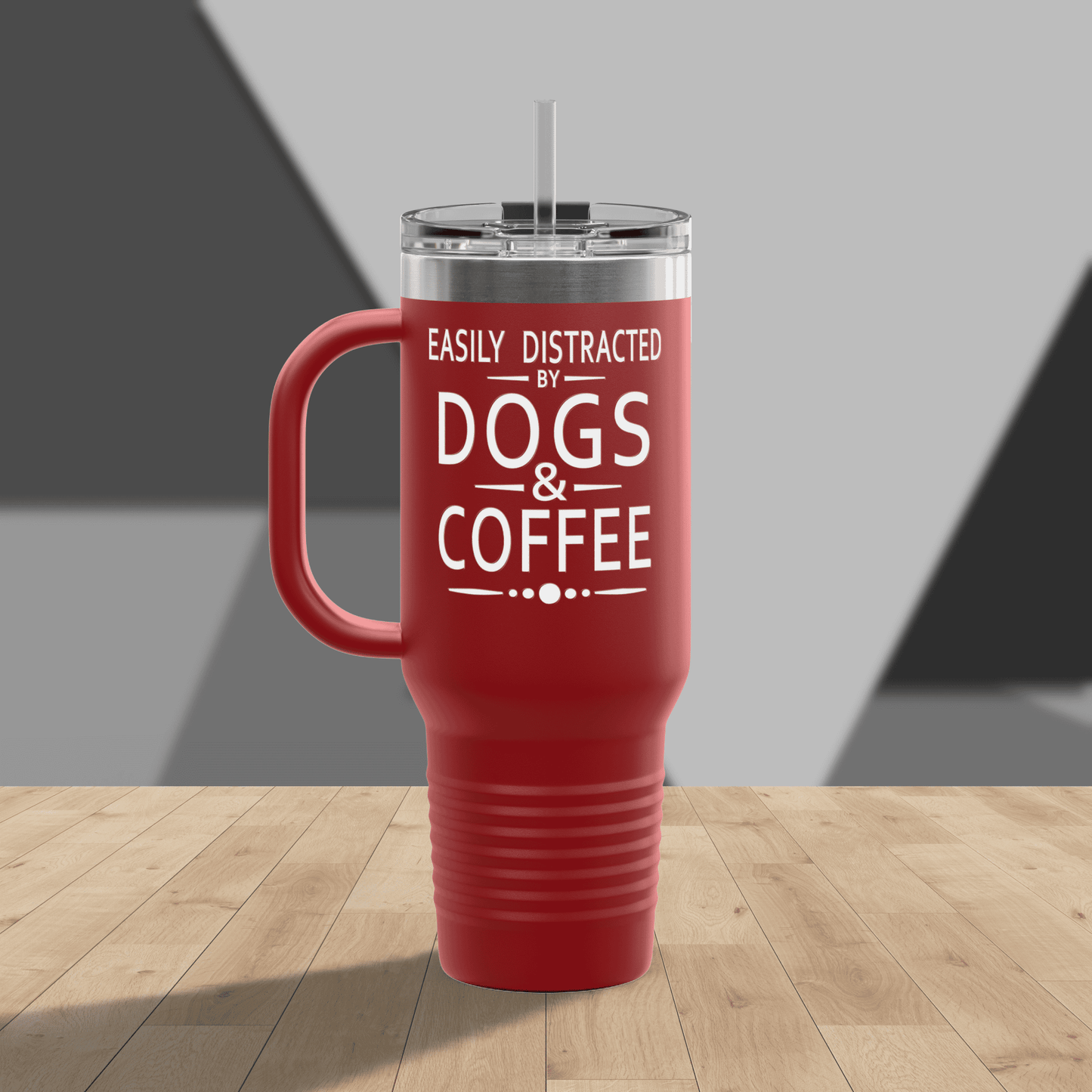 Easily Distracted by Dogs & Coffee - Corgi - 40oz Insulated Travel Mug - Left Hand