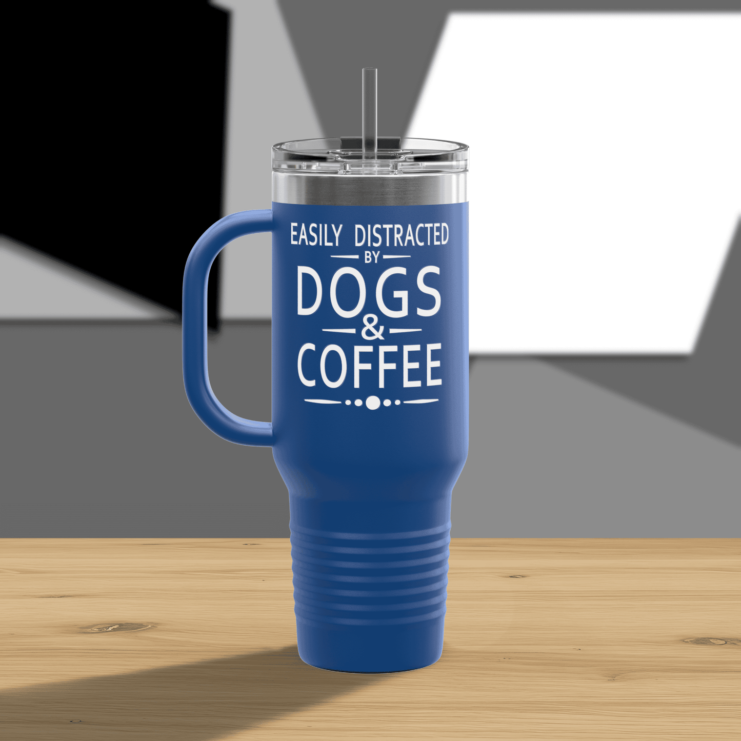 Easily Distracted by Dogs & Coffee - Golden Retriever - 40oz Insulated Travel Mug - Left Hand