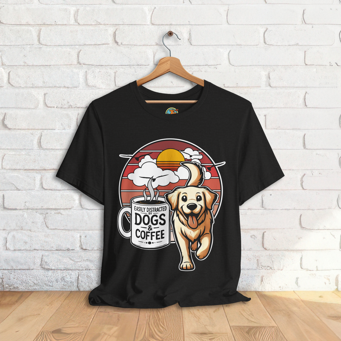 Easily Distracted by Dogs & Coffee – Golden Retriever - Bella&Canvas 3001 T-Shirt