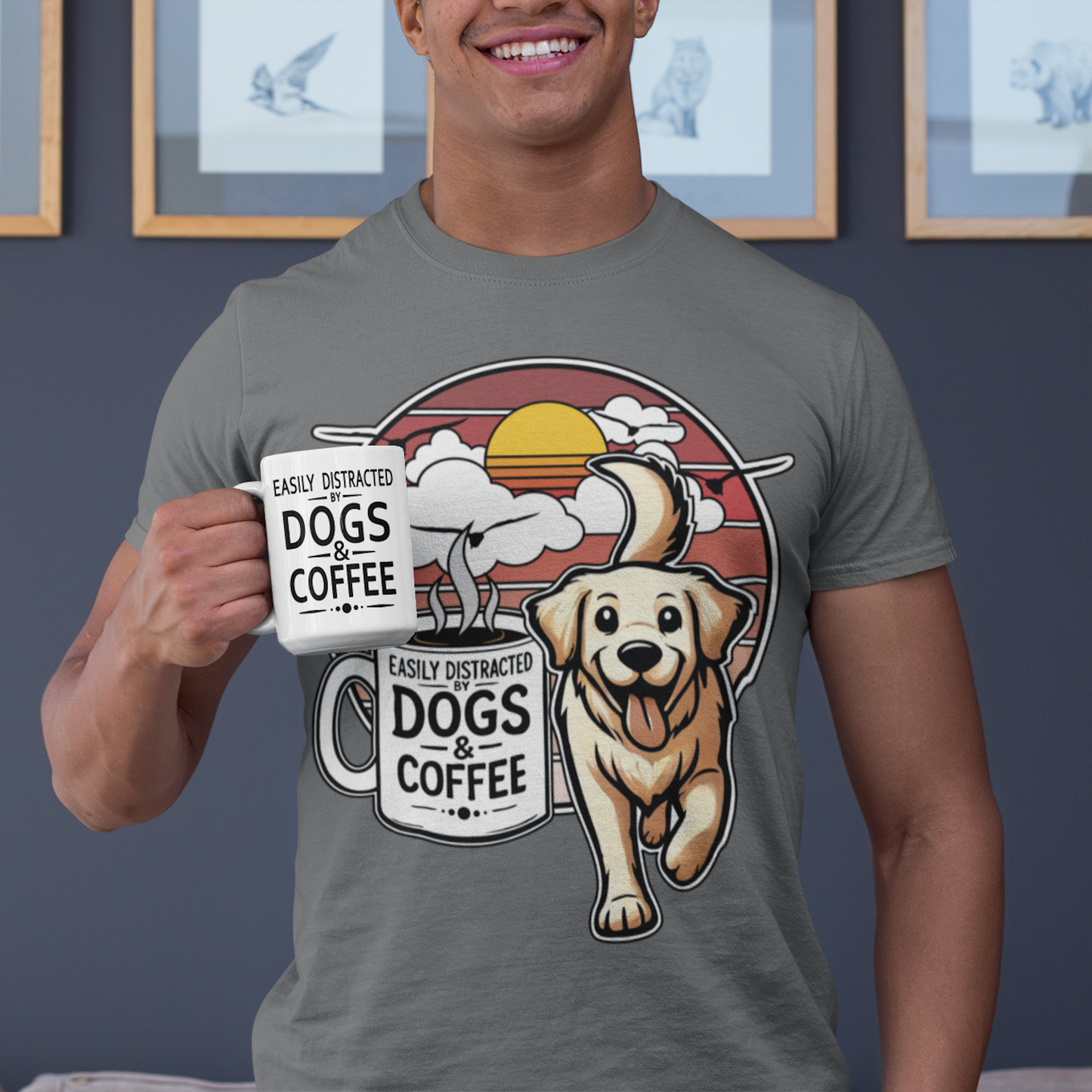 Easily Distracted by Dogs & Coffee - Golden Retriever - 15oz Mug – Left Hand