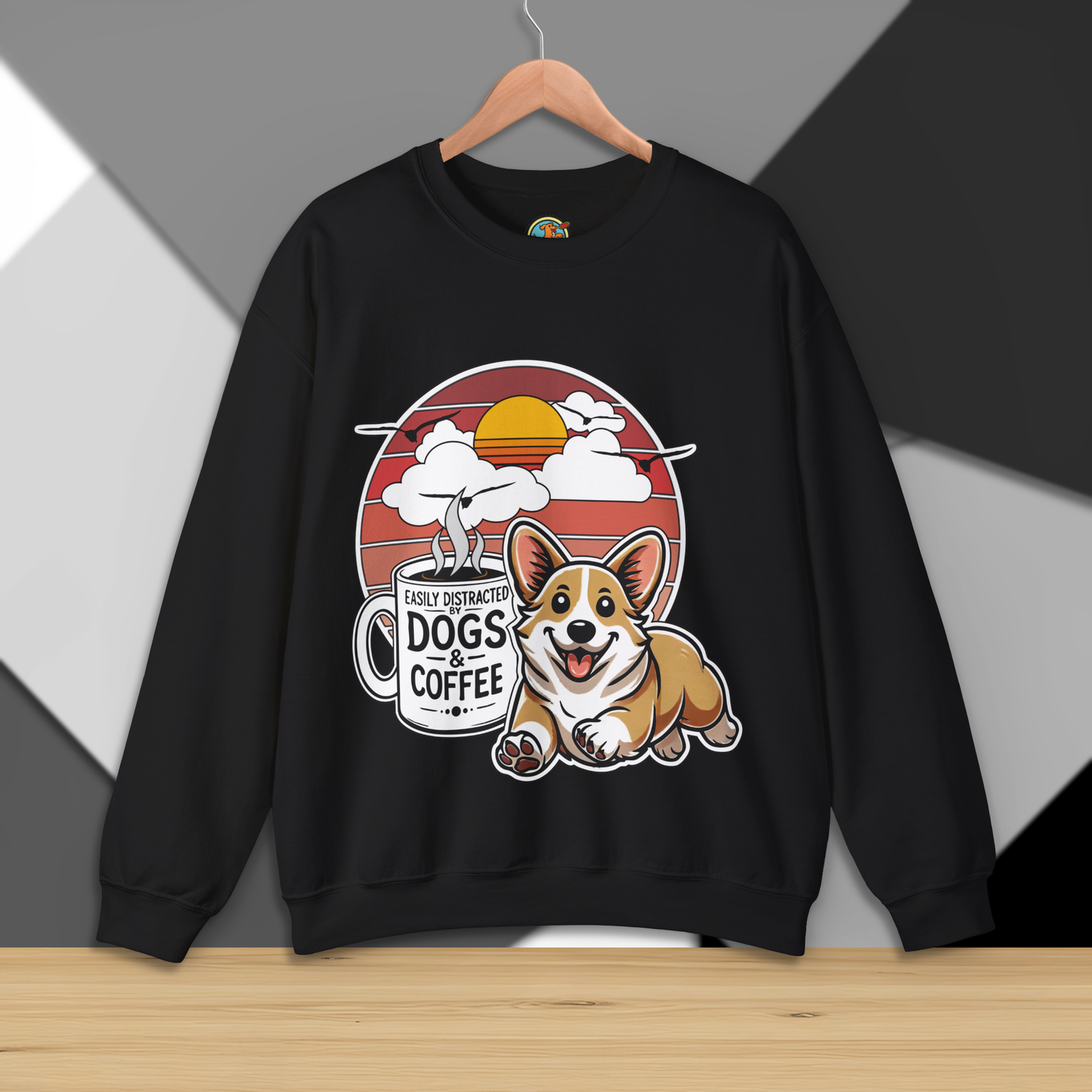 Easily Distracted by Dogs & Coffee - Corgi - Gildan 18000 Unisex Sweatshirt