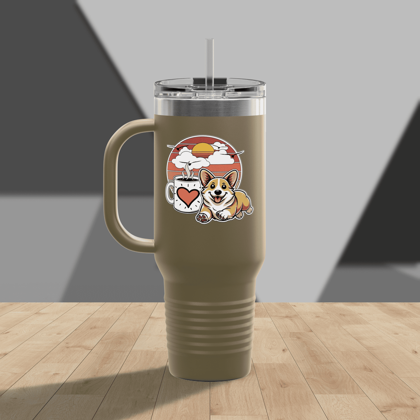 Easily Distracted by Dogs & Coffee - Corgi - 40oz Insulated Travel Mug - Right Hand