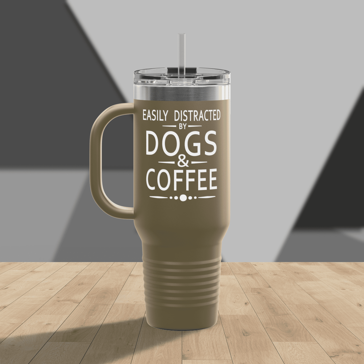 Easily Distracted by Dogs & Coffee - Corgi - 40oz Insulated Travel Mug - Left Hand