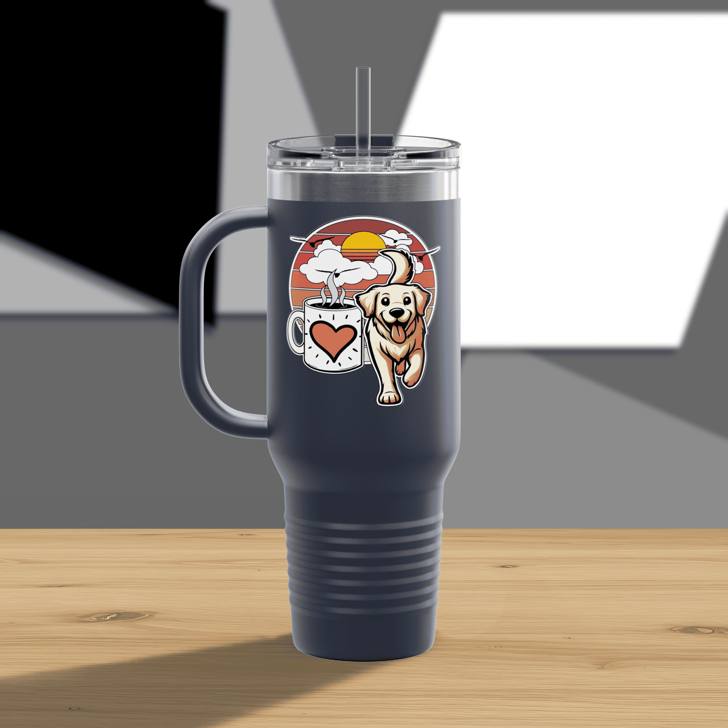 Easily Distracted by Dogs & Coffee - Golden Retriever - 40oz Insulated Travel Mug - Right Hand