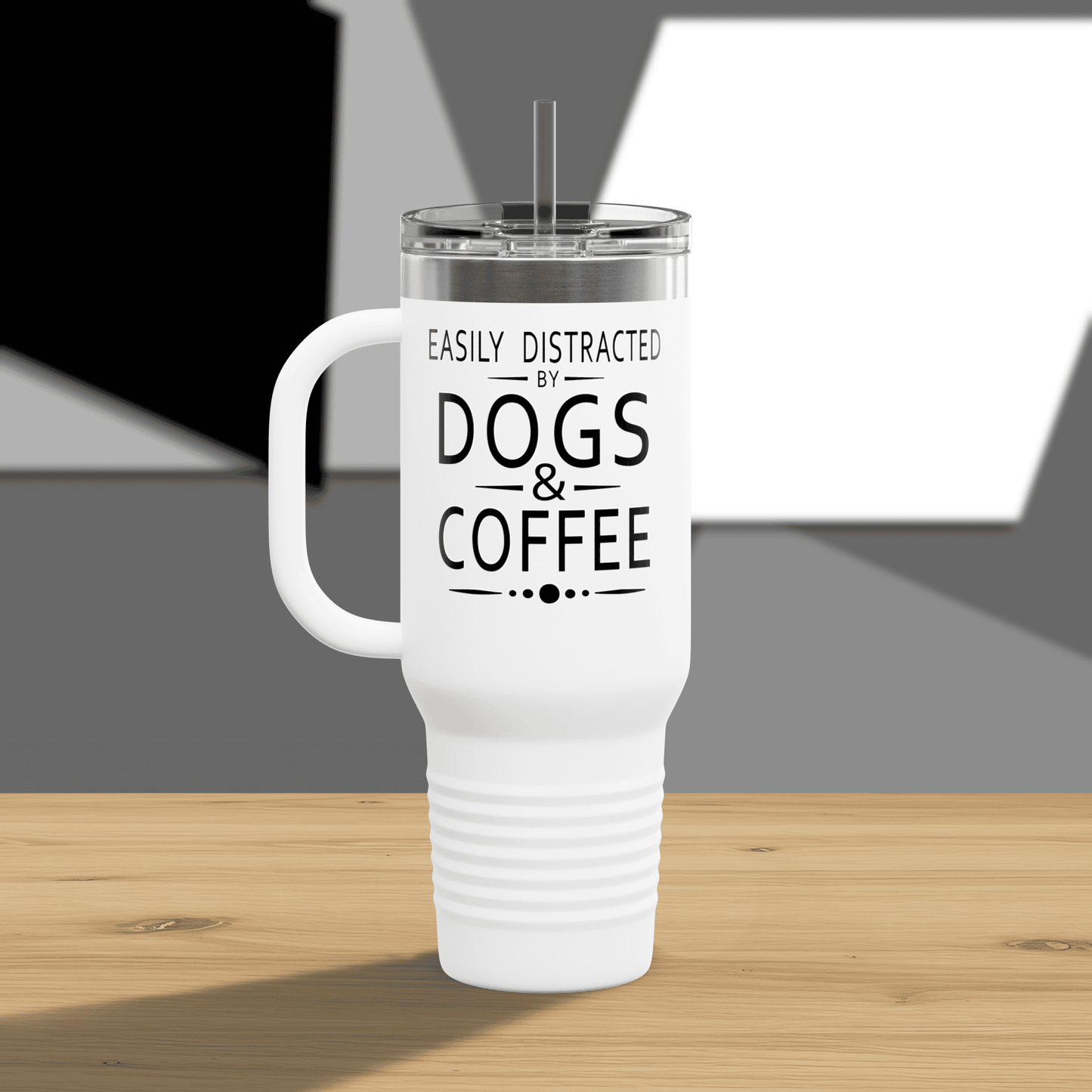 Easily Distracted by Dogs & Coffee - Golden Retriever - 40oz Insulated Travel Mug - Left Hand