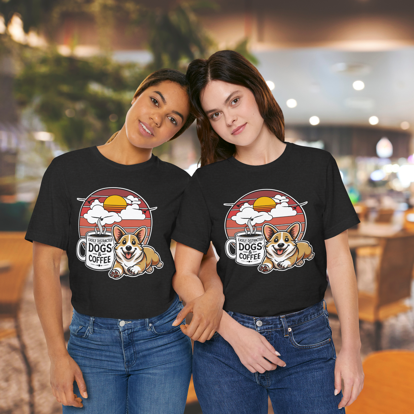 Easily Distracted by Dogs & Coffee – Corgi - Bella&Canvas 3001 T-Shirt