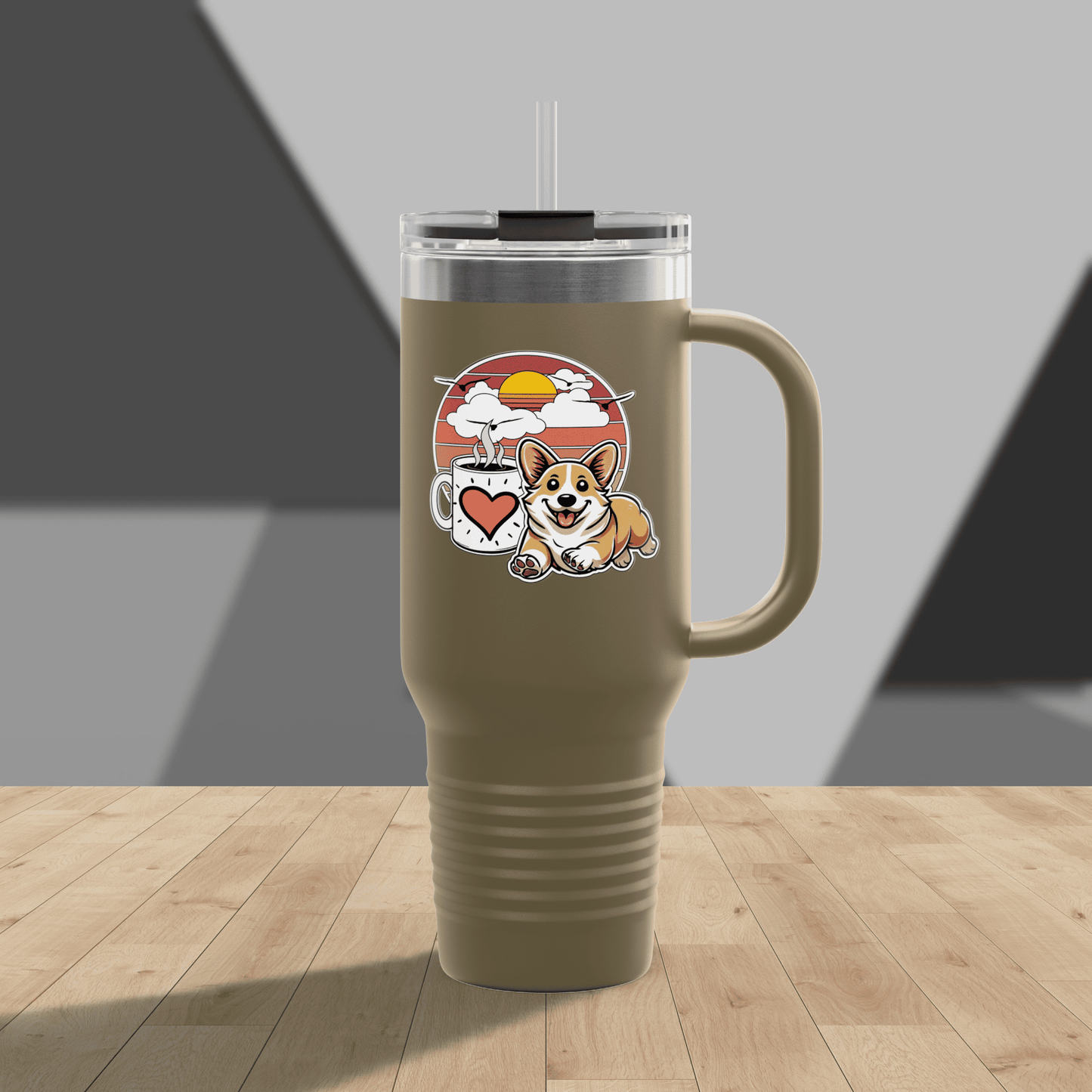Easily Distracted by Dogs & Coffee - Corgi - 40oz Insulated Travel Mug - Left Hand