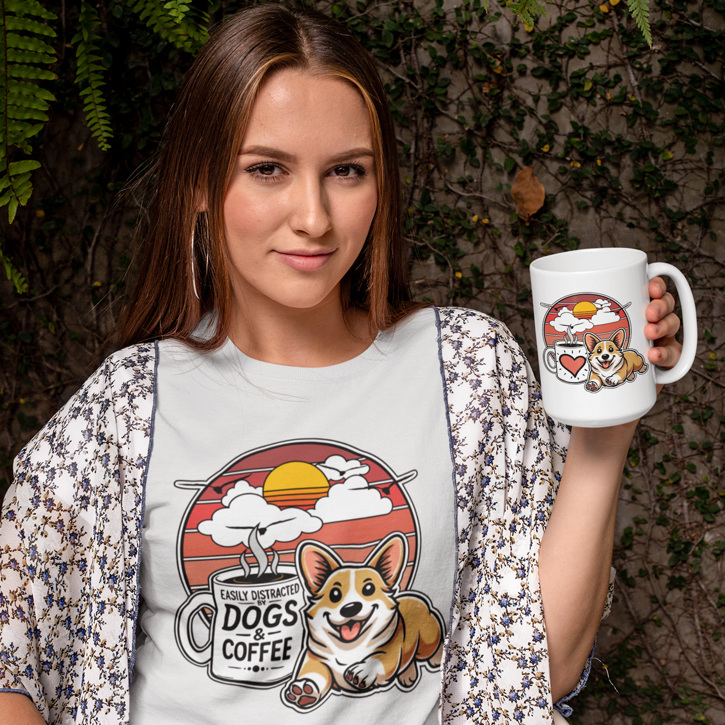 Easily Distracted by Dogs & Coffee - Corgi - 15oz Mug – Left Hand