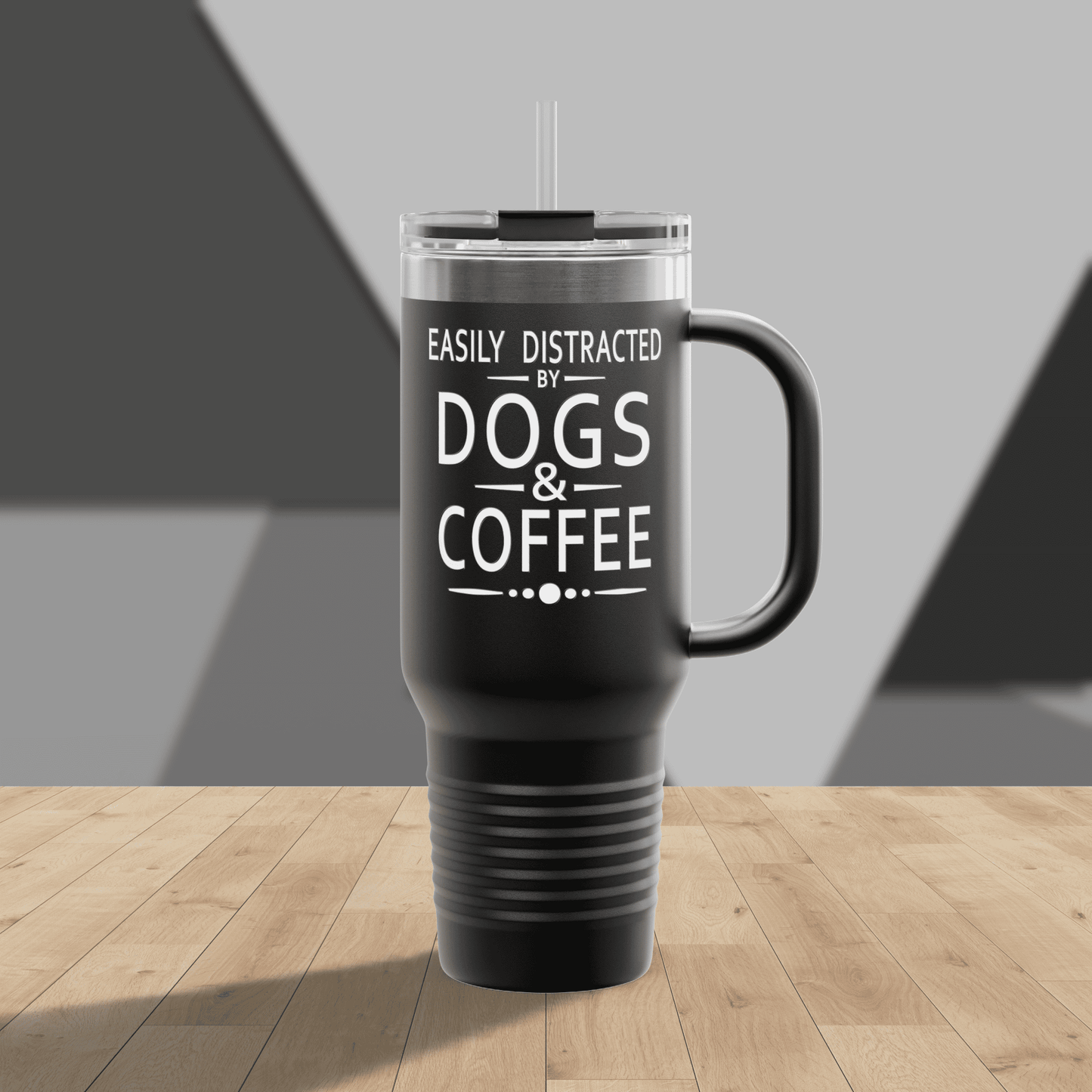 Easily Distracted by Dogs & Coffee - Corgi - 40oz Insulated Travel Mug - Right Hand