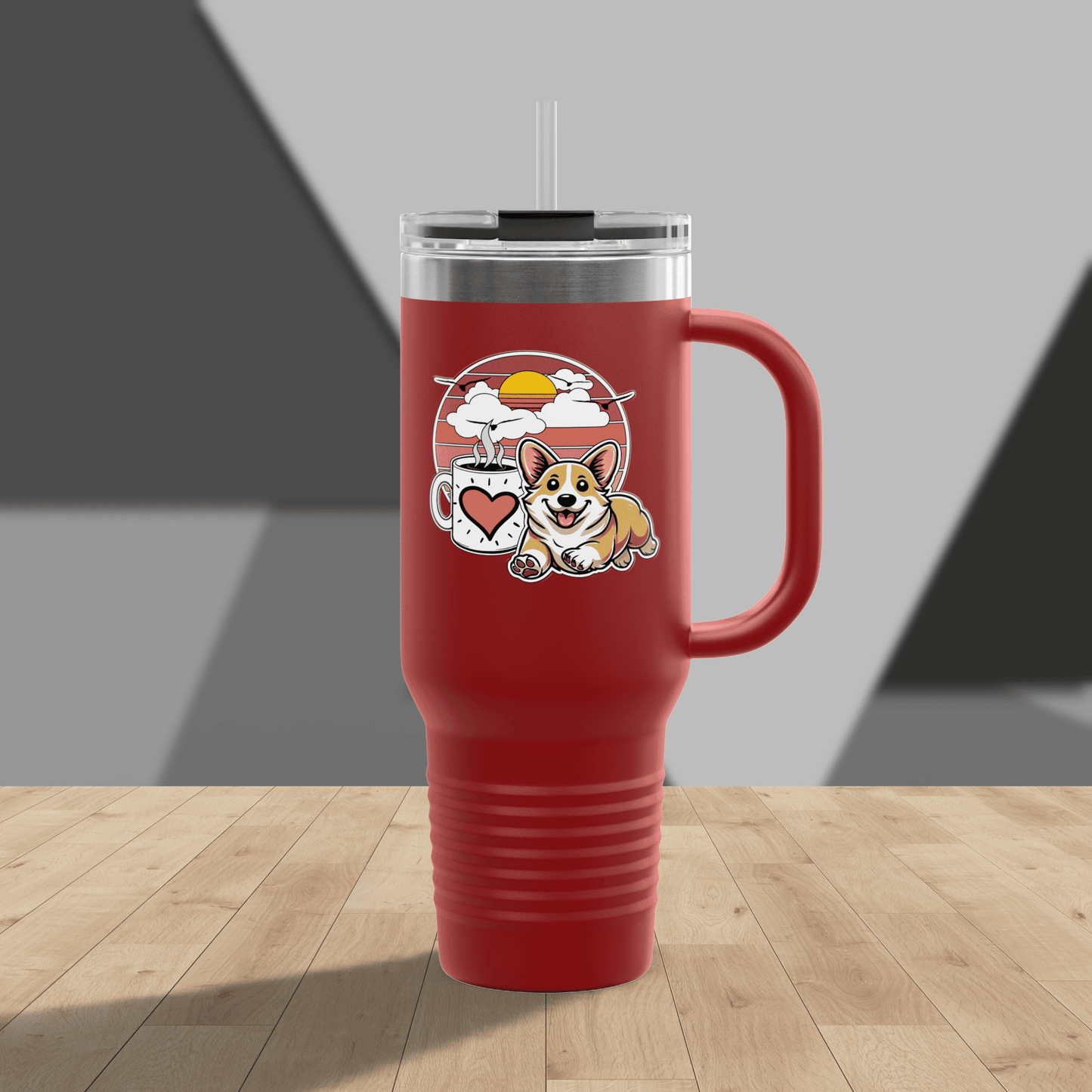 Easily Distracted by Dogs & Coffee - Corgi - 40oz Insulated Travel Mug - Left Hand