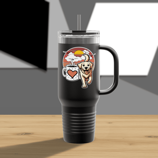 Easily Distracted by Dogs & Coffee - Golden Retriever - 40oz Insulated Travel Mug - Left Hand