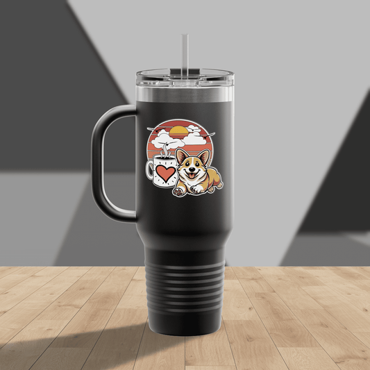 Easily Distracted by Dogs & Coffee - Corgi - 40oz Insulated Travel Mug - Right Hand