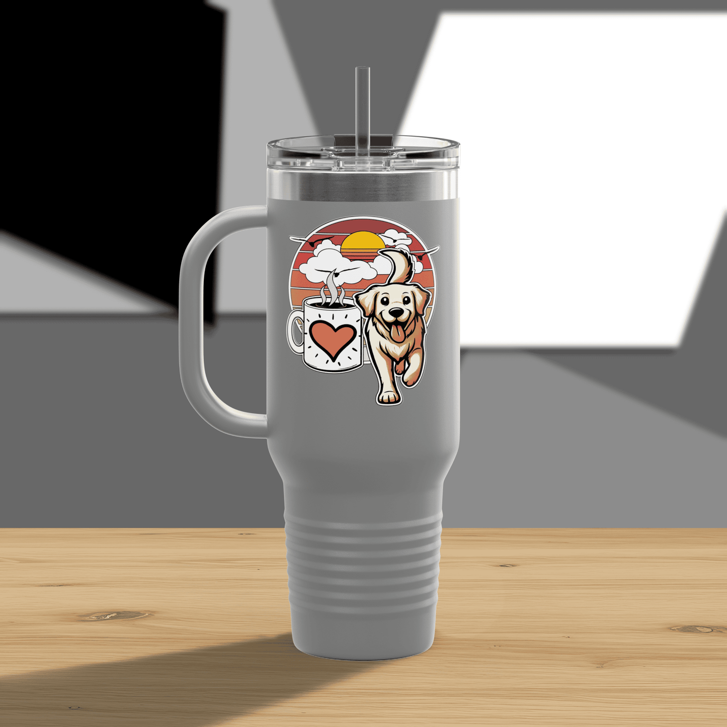 Easily Distracted by Dogs & Coffee - Golden Retriever - 40oz Insulated Travel Mug - Right Hand