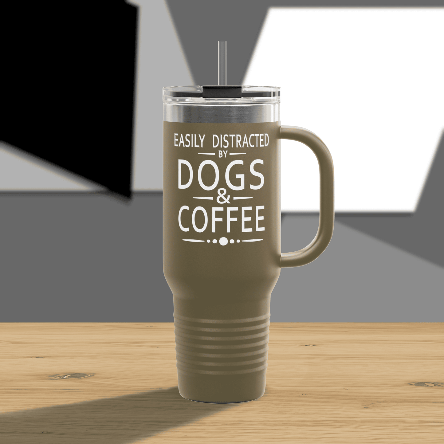 Easily Distracted by Dogs & Coffee - Golden Retriever - 40oz Insulated Travel Mug - Right Hand