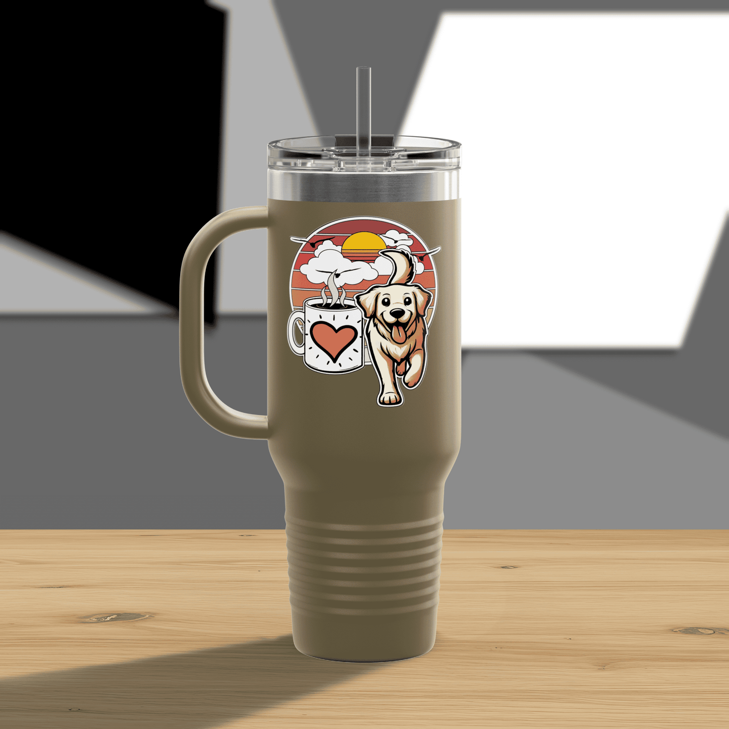 Easily Distracted by Dogs & Coffee - Golden Retriever - 40oz Insulated Travel Mug - Right Hand