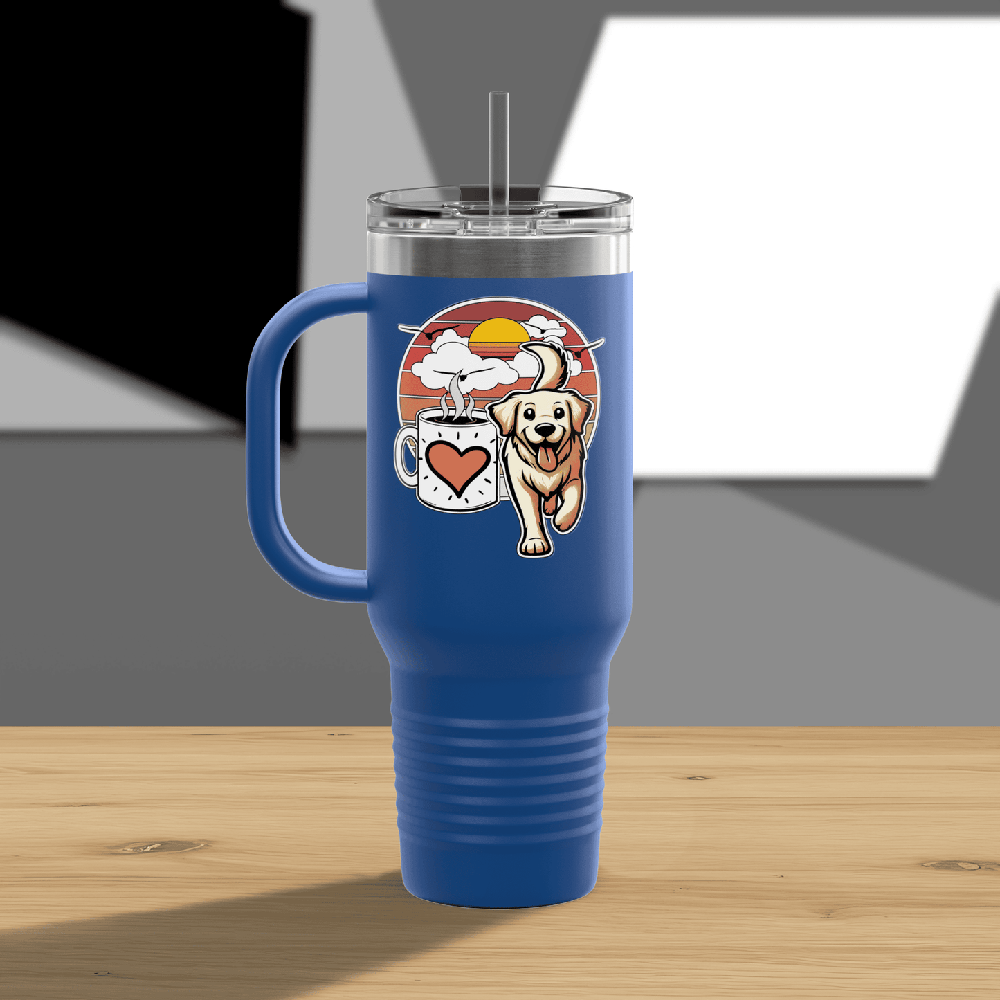 Easily Distracted by Dogs & Coffee - Golden Retriever - 40oz Insulated Travel Mug - Right Hand