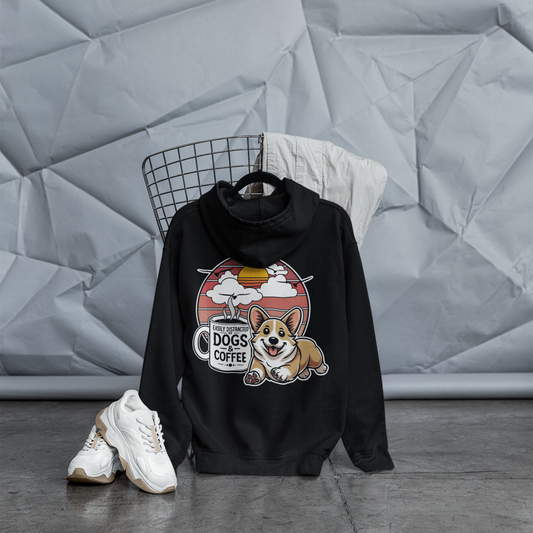 Easily Distracted by Dogs & Coffee - Corgi - Gildan 18500 Unisex Hoodie