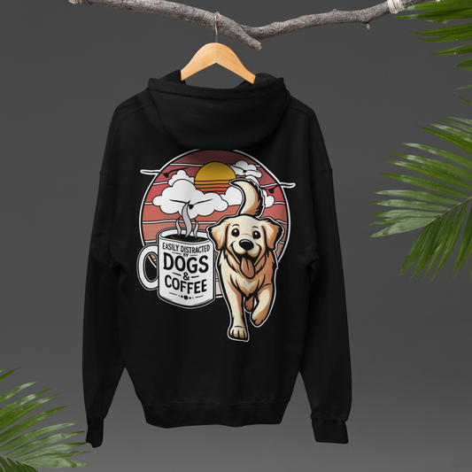 Easily Distracted by Dogs & Coffee - Golden Retriever - Gildan 18500 Unisex Hoodie