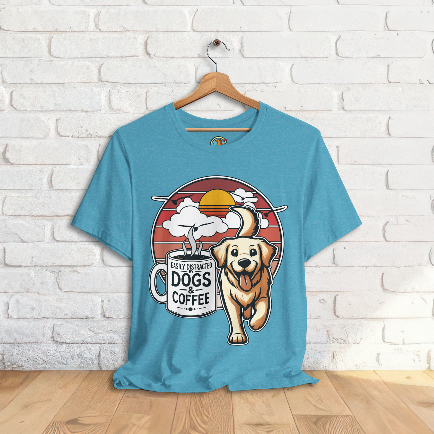 Easily Distracted by Dogs & Coffee – Golden Retriever - Bella&Canvas 3001 T-Shirt