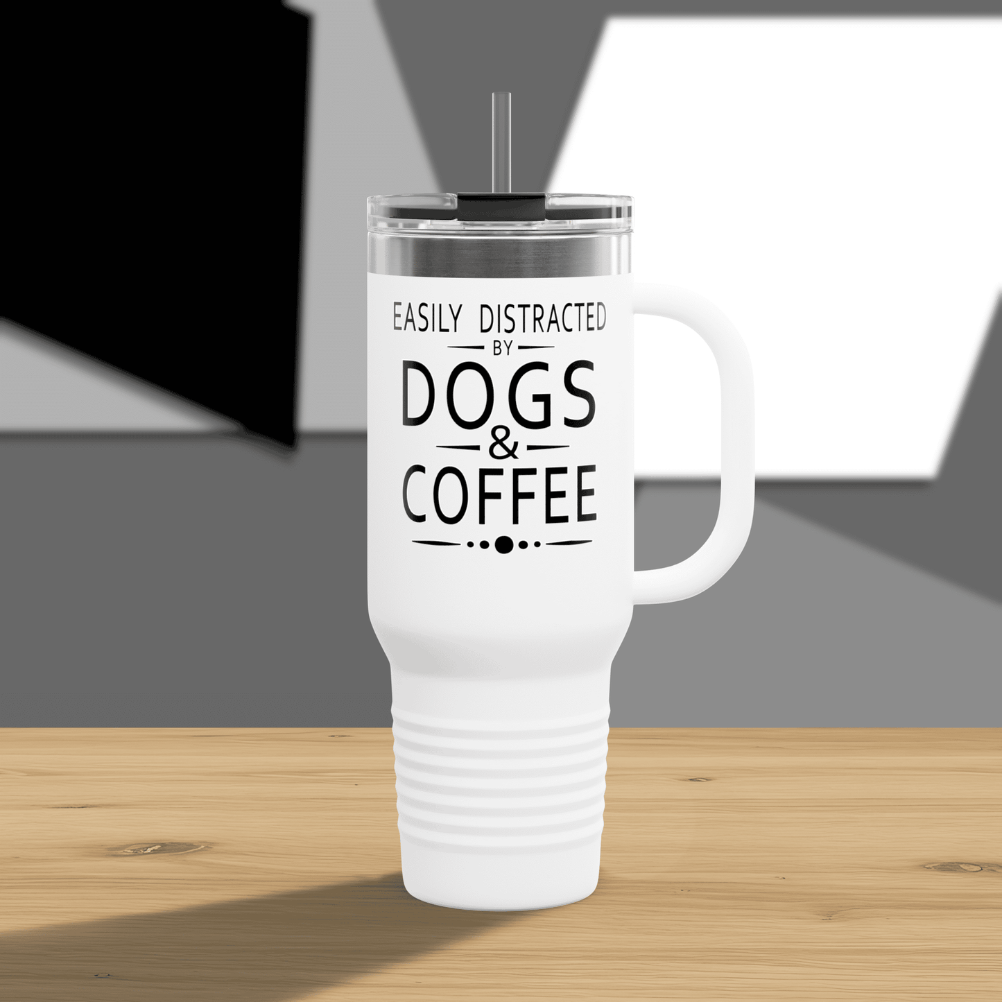 Easily Distracted by Dogs & Coffee - Golden Retriever - 40oz Insulated Travel Mug - Right Hand