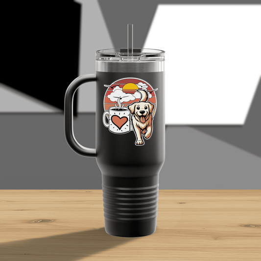 Easily Distracted by Dogs & Coffee - Golden Retriever - 40oz Insulated Travel Mug - Right Hand