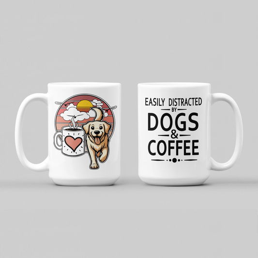 Easily Distracted by Dogs & Coffee - Golden Retriever - 15oz Mug – Right Hand
