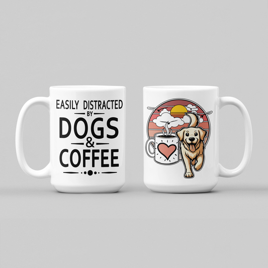 Easily Distracted by Dogs & Coffee - Golden Retriever - 15oz Mug – Left Hand