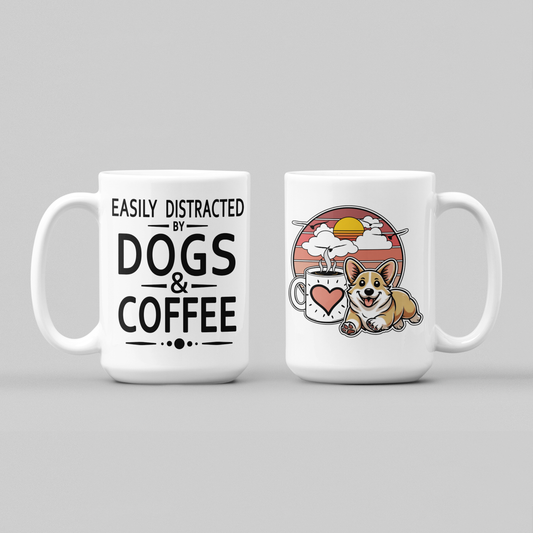 Easily Distracted by Dogs & Coffee - Corgi - 15oz Mug – Left Hand