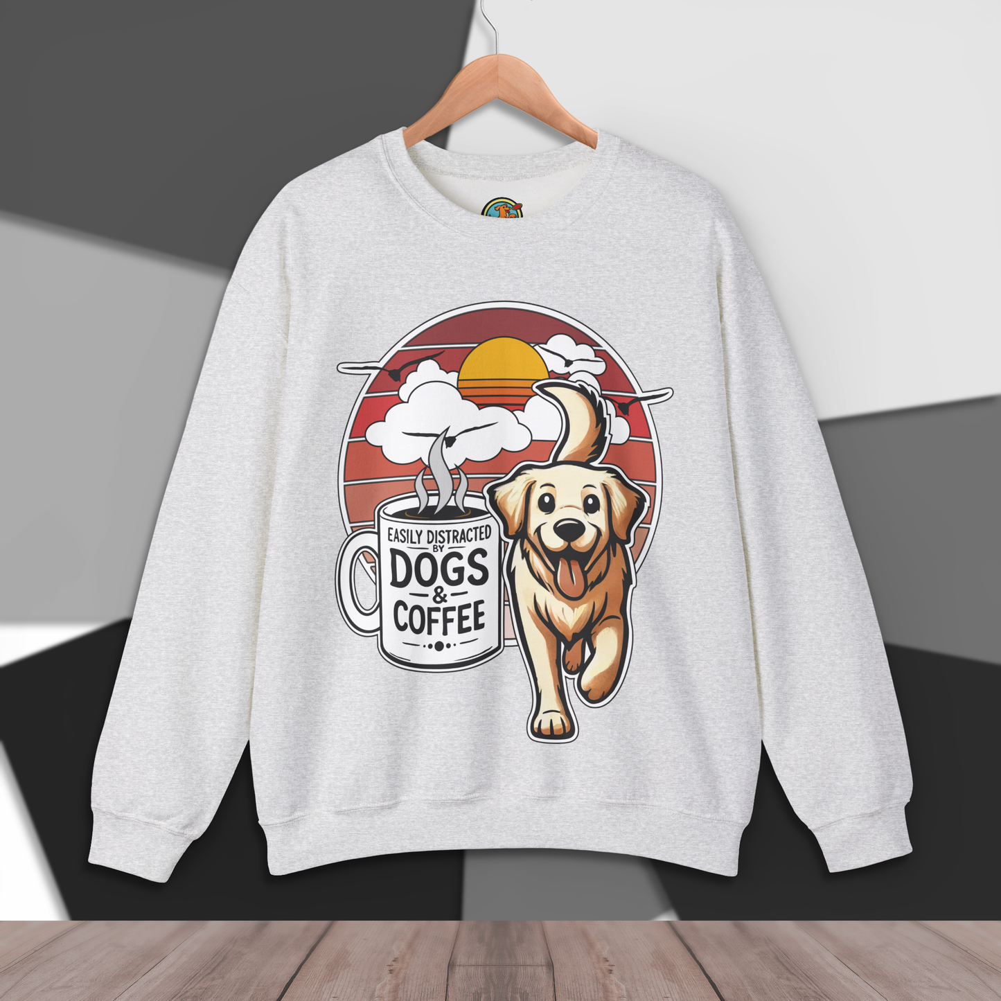 Easily Distracted by Dogs & Coffee - Golden Retriever - Gildan 18000 Unisex Sweatshirt