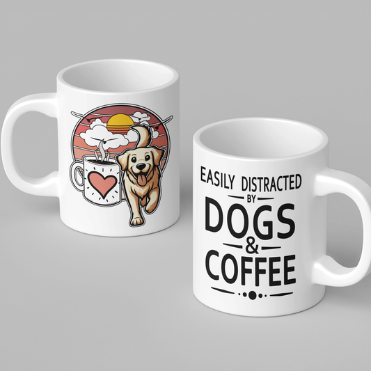 Easily Distracted by Dogs & Coffee - Golden Retriever - 11oz Mug – Right Hand